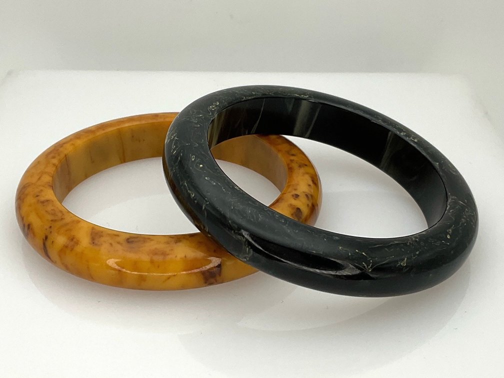 Butterscotch and Black Marble Bakelite Bangle Bracelets