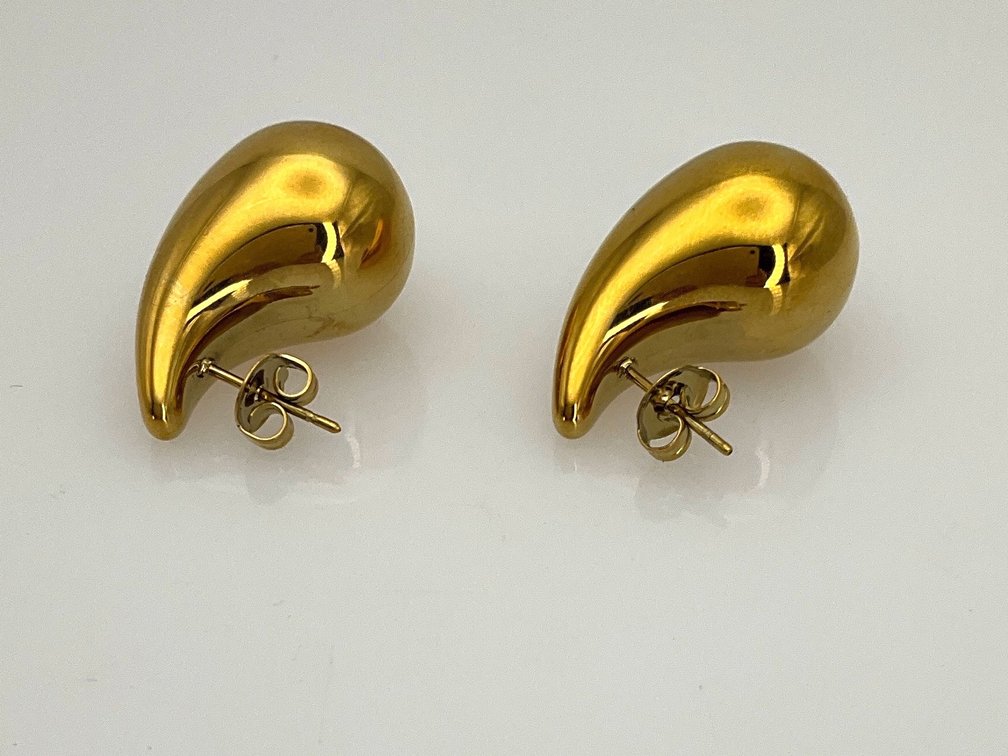 Polished Gold-Tone Teardrop Stud Earrings