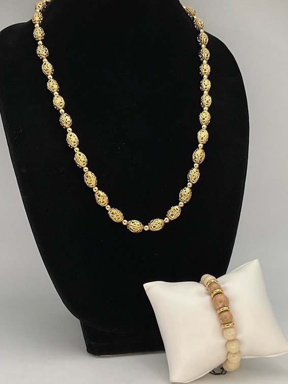 Napier Gold-Tone Filigree Bead Necklace and Beaded Bracelet