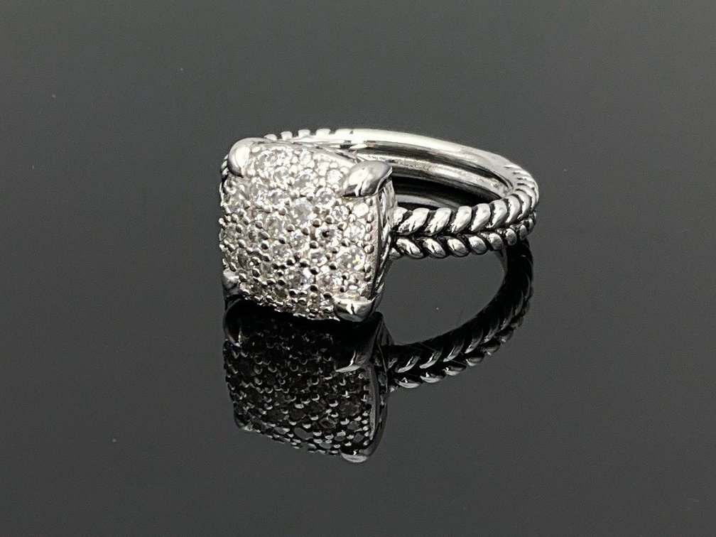 Silver Cushion Pavé Cable Ring