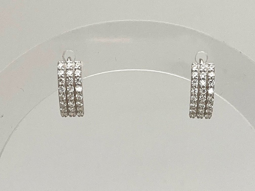 Silver Three-Row Moissanite Huggie Hoop Earrings
