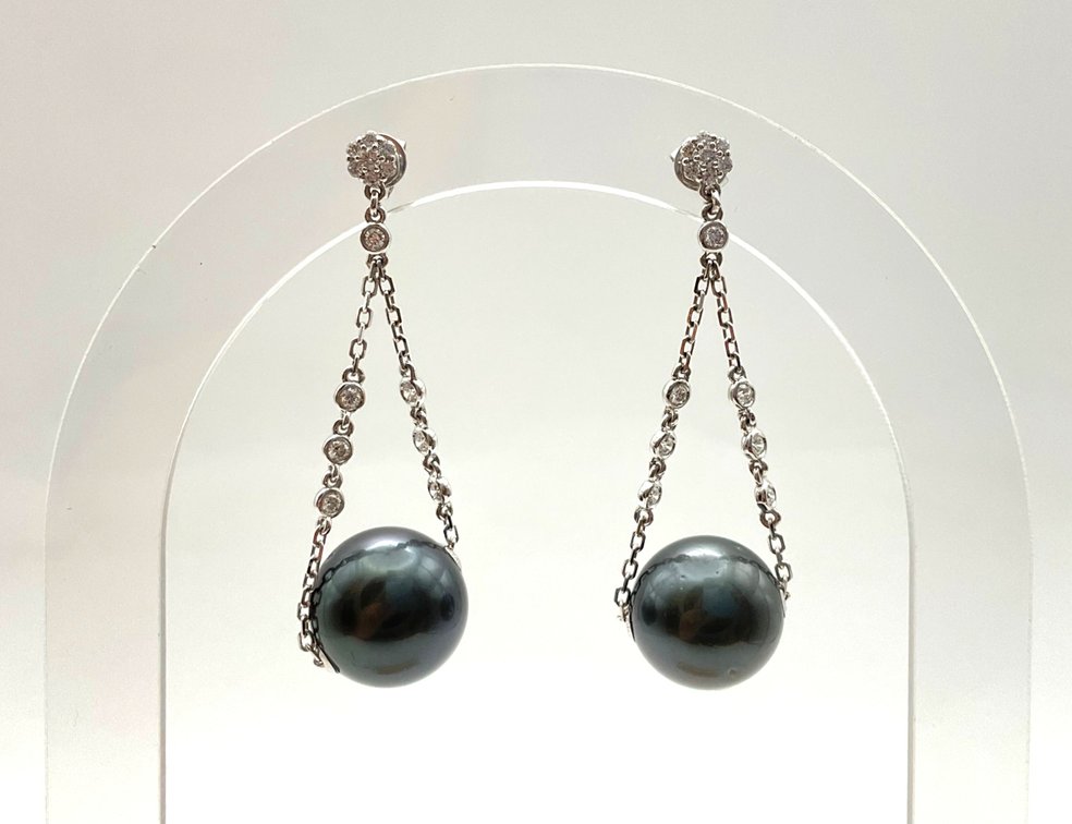 Gray Pearl and Diamond Earrings
