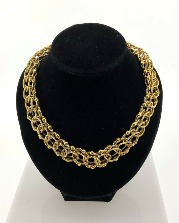 Gold Tone Textured Link Necklace