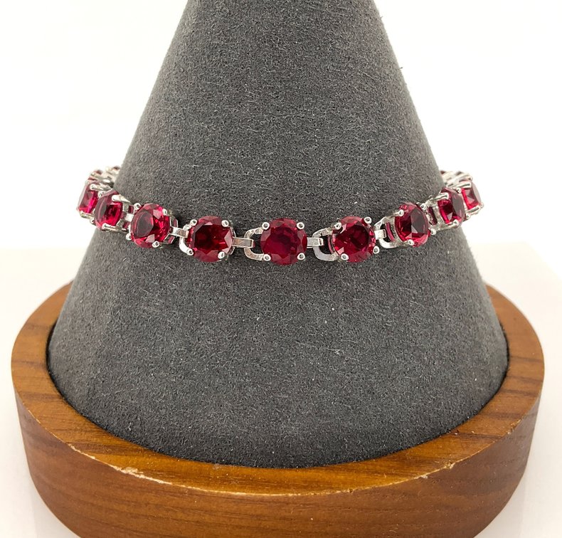 Sterling Silver and Red Stone Tennis Bracelet