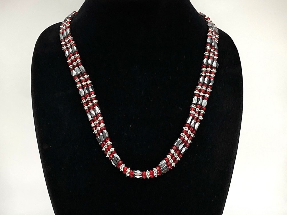 Hematite, Red Crystal and Silver Beaded Magnetic Strands