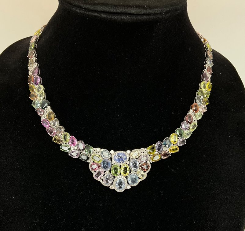 Platinum Sapphire and Diamond Necklace