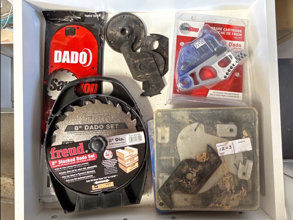 Stacked Dado Sets, Dado Brake Cartridge, and Table Insert
