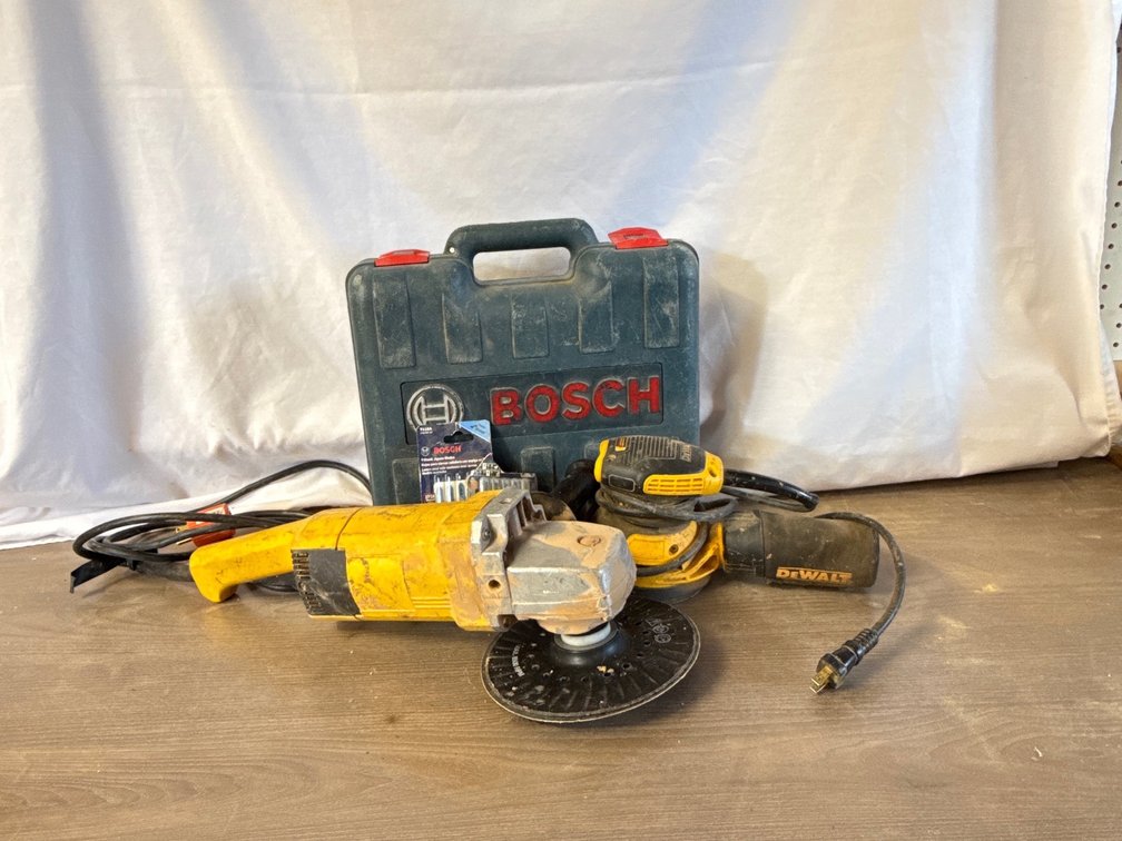 Jigsaw, Orbit Sander, 7-Inch Angle Grinder, and Blades