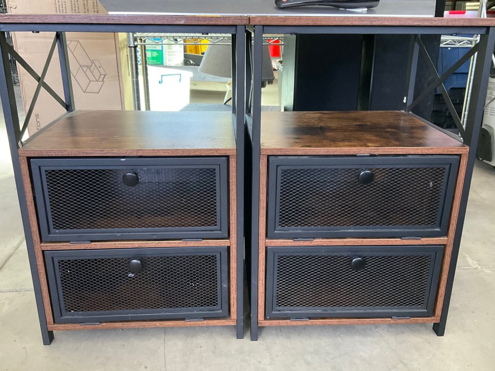 Pair of Industrial Style Mesh Door Side Tables