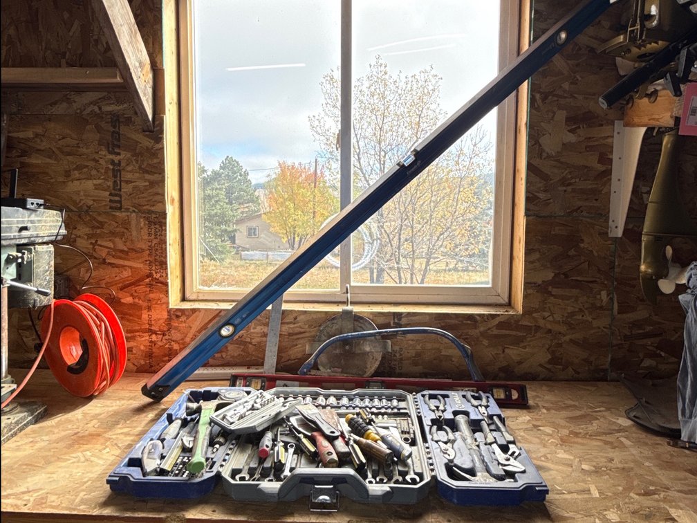 Mechanic's Tool Set, Levels, Hacksaw, and Pulley