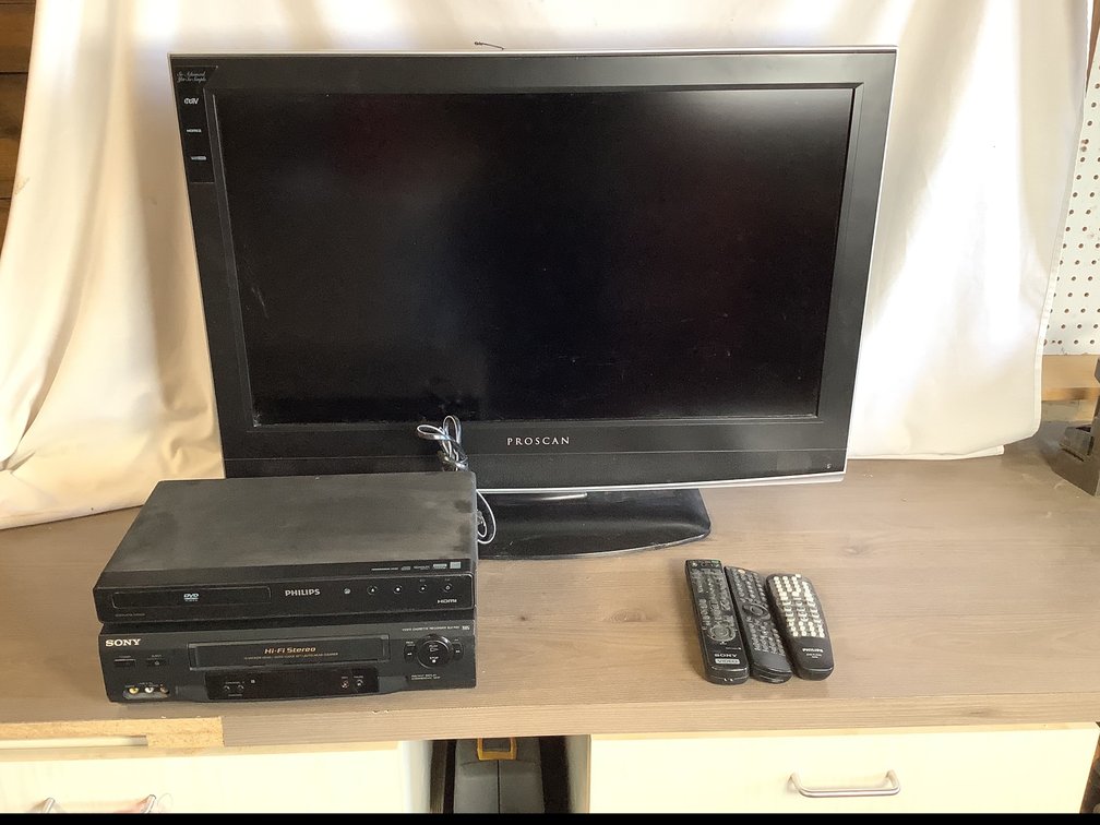 Television, DVD Player, and VHS VCR