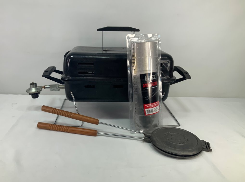Portable Gas Grill, Rome Cookware Pie Iron, and Heat Plate