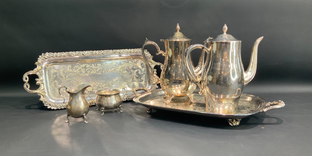 Silver-Plated Tea and Coffee Service with Trays