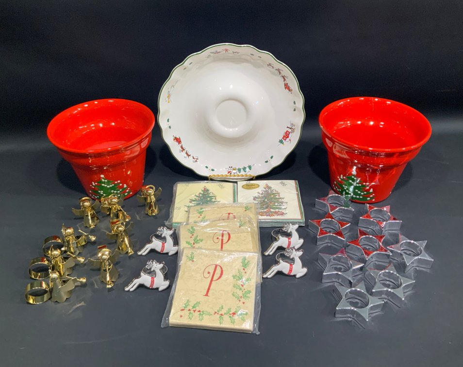 Holiday Tableware, Ceramic Planters, and Napkin Rings