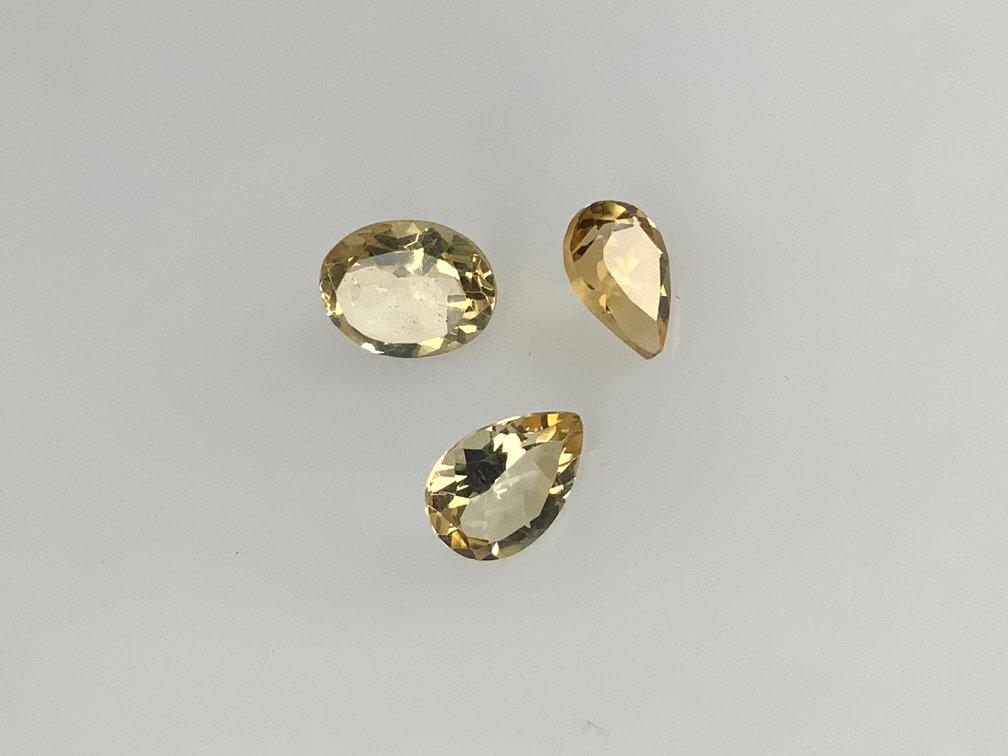 Faceted Pale Yellow Gemstones, Oval and Pear Cuts