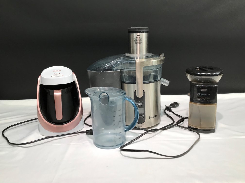 Centrifugal Juicer, Turkish Coffee Maker, and Coffee Grinder