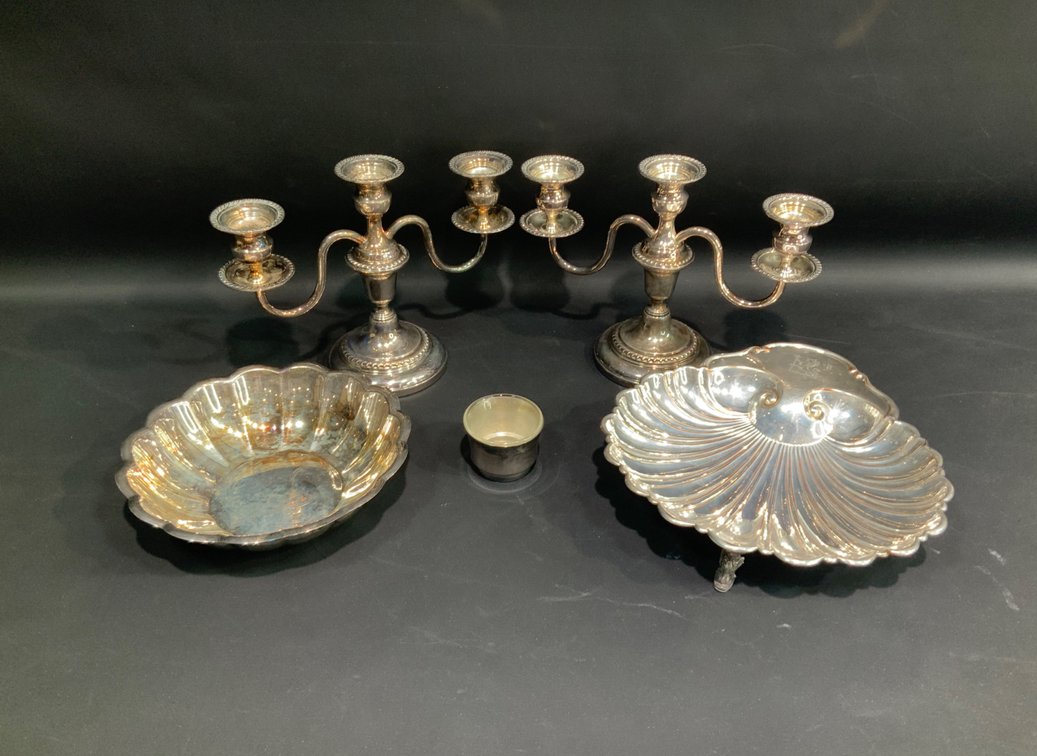 Silverplate Tableware Including Candelabras and Serving Dishes