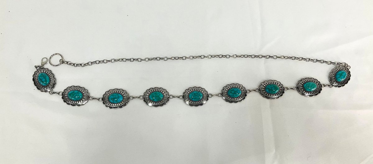 Silver-Tone Concho Belt with Faux Turquoise Cabochons
