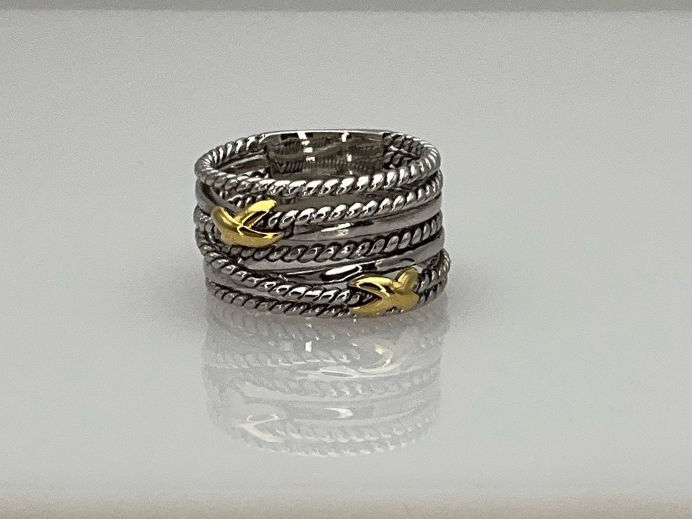 David Yurman Style Two-Tone Cable Crossover Ring