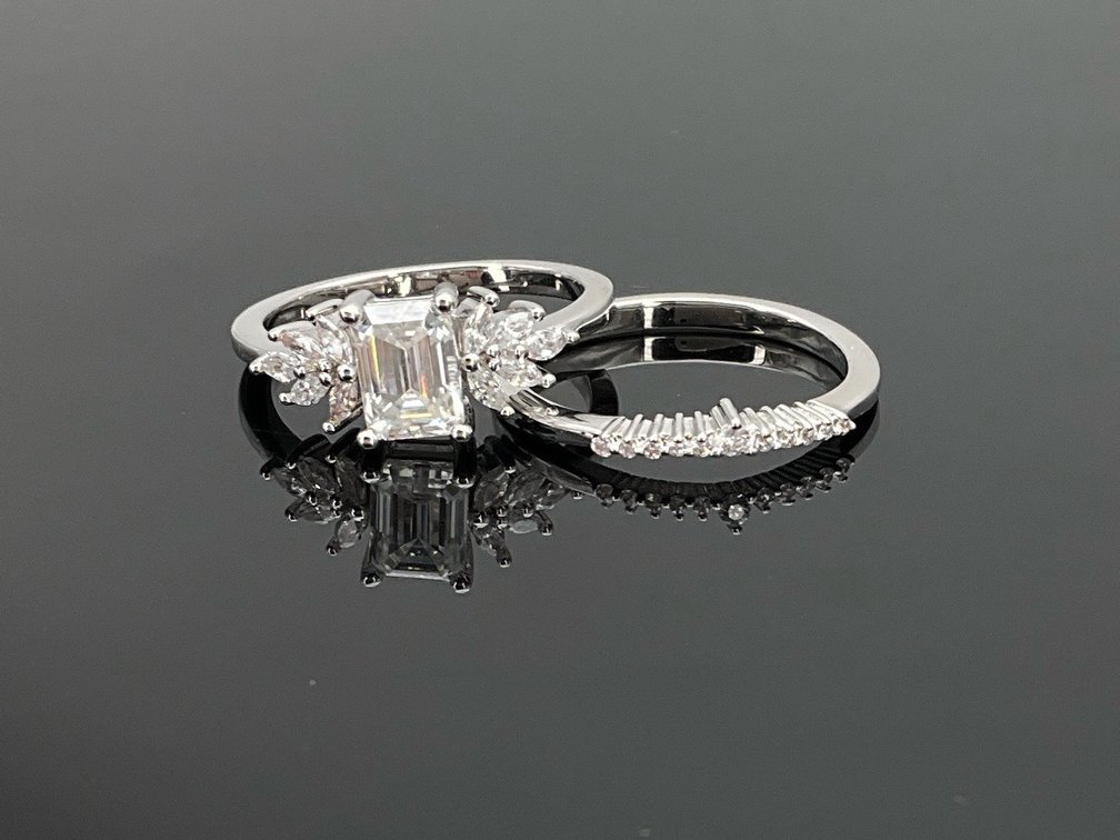 Moissanite Emerald-Cut Bridal Ring Set