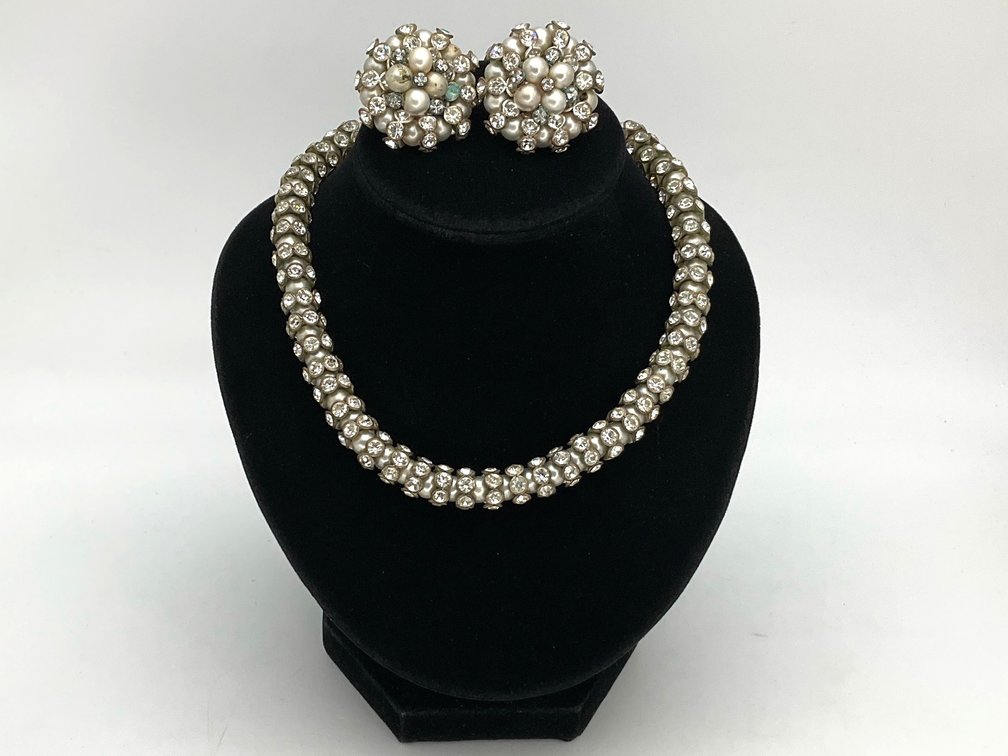 Faux Pearl and Rhinestone Necklaces and Earrings