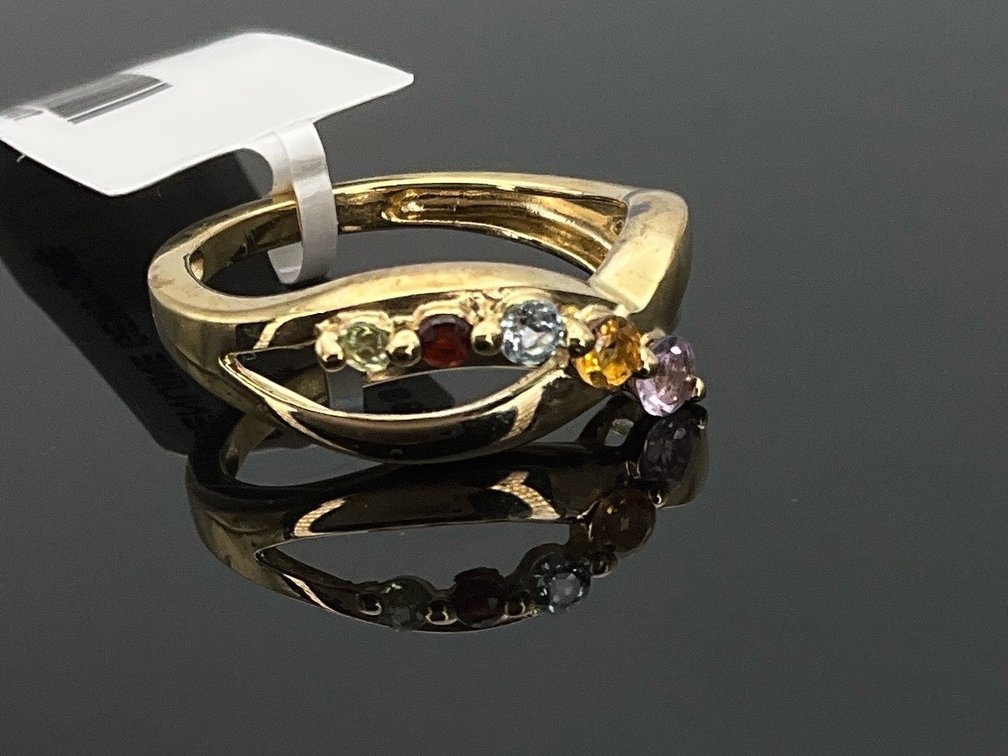 Gold-Tone Sterling Silver Multi-Gemstone Bypass Ring