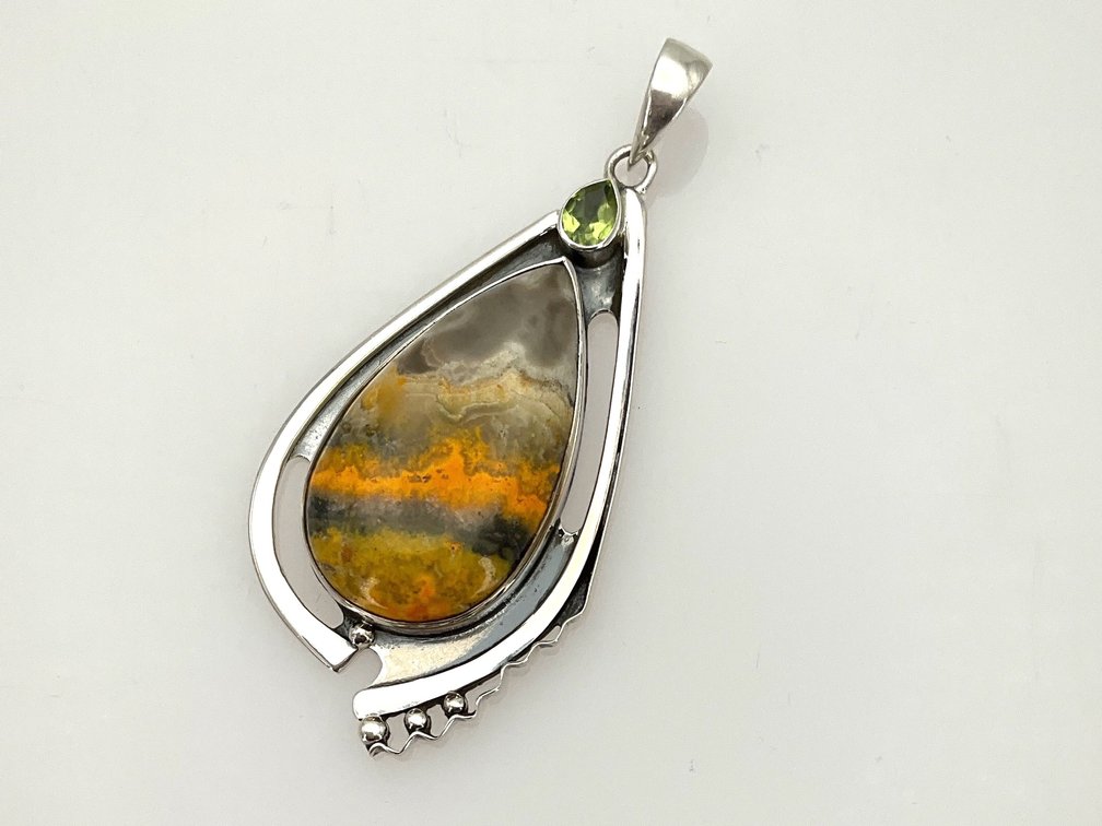 Sterling Silver Bumblebee Jasper and Green Tourmaline Pendant