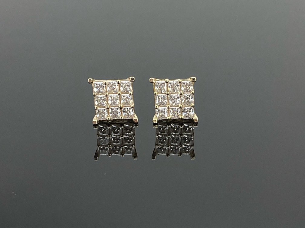 Gold-Tone Over Sterling Silver Square Cluster Stud Earrings