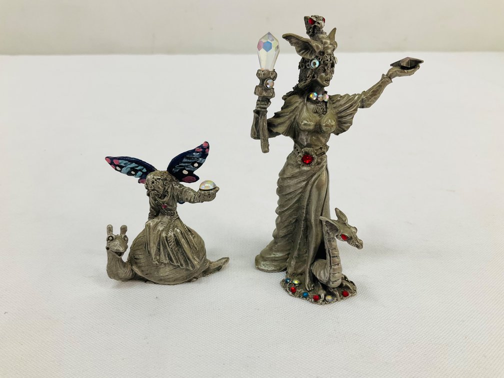 Rawcliffe Pewter Fantasy Sorceress and Snail Rider Figurines