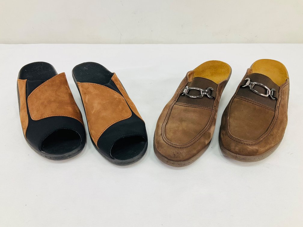 Two Pairs of Women's Suede Slip-On Mules and Slides