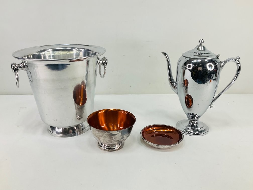 Silver-Tone Hollowware with Ice Bucket and Beverage Pot