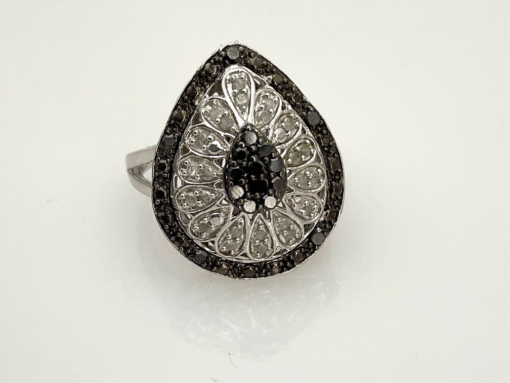 Black Diamond and Moissanite Statment Ring