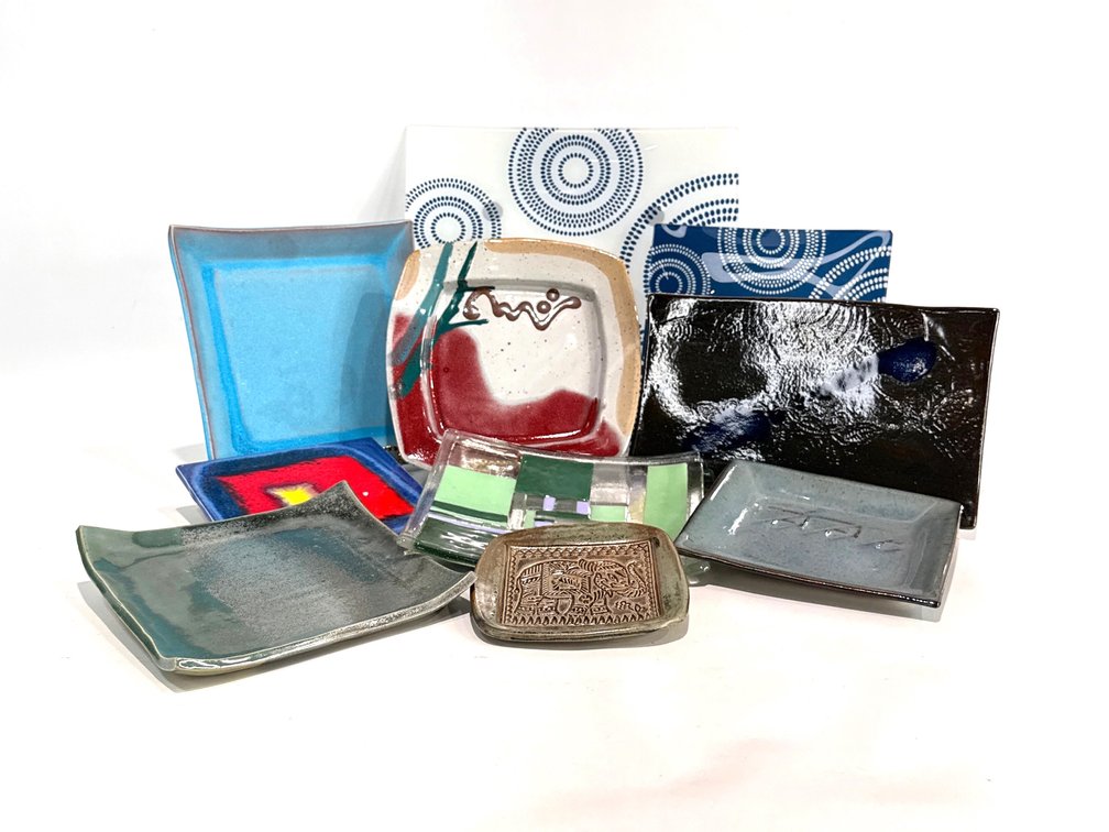 Ceramic Studio Pottery Dishes and Art Glass Plates