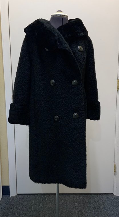 Black Textured Bouclé Double-Breasted Coat