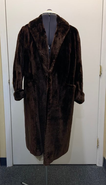 Dark Brown Fur Coat with Embroidered Satin Lining