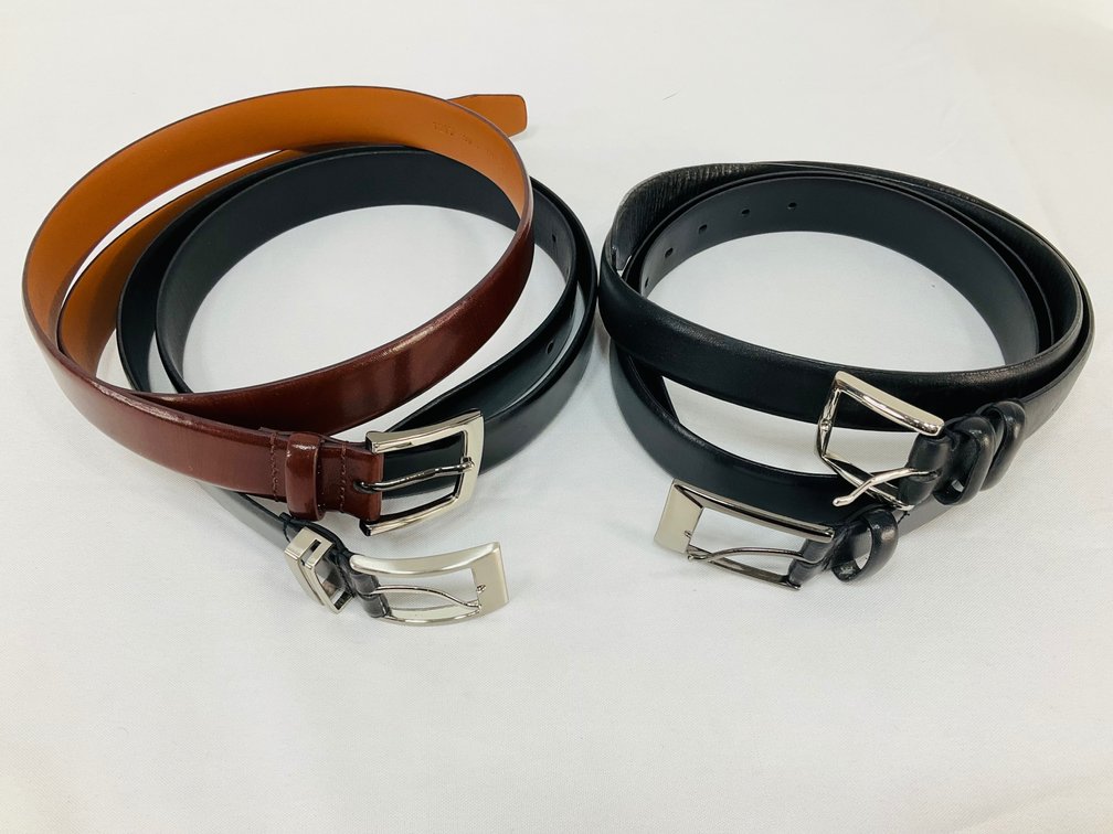 Four Men's Leather Dress Belts with Silver-Tone Buckles