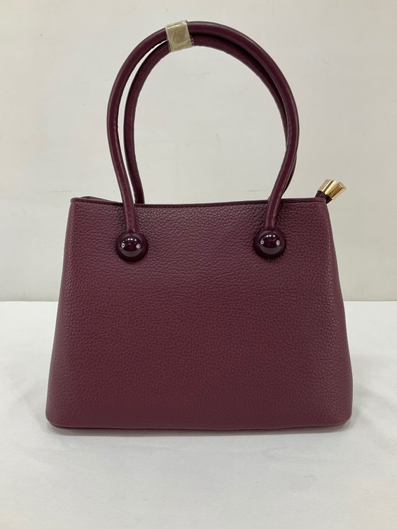 Burgundy Pebbled Handbag with Detachable Shoulder Strap
