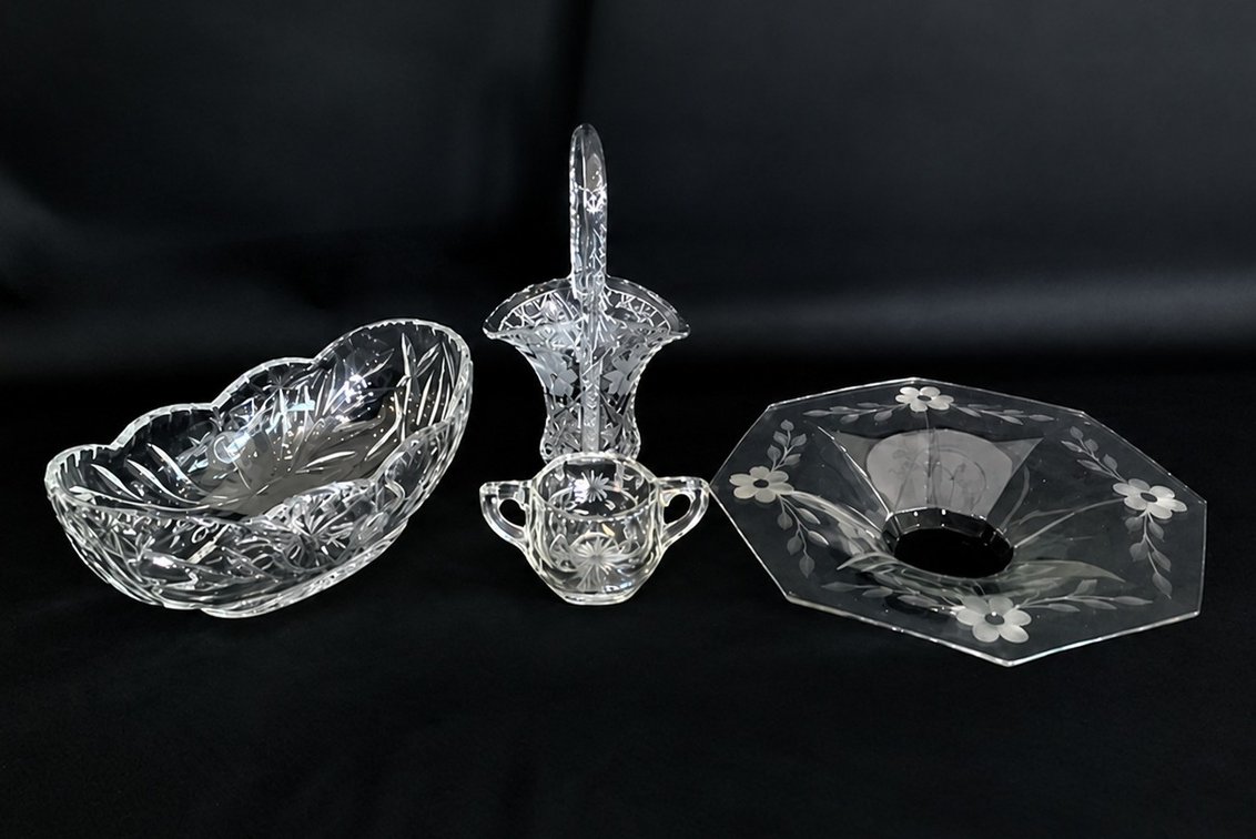 Cut and Etched Clear Glass Tableware