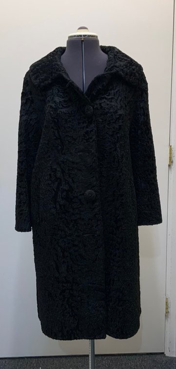 Black Persian Lamb Style Coat with Floral Lining