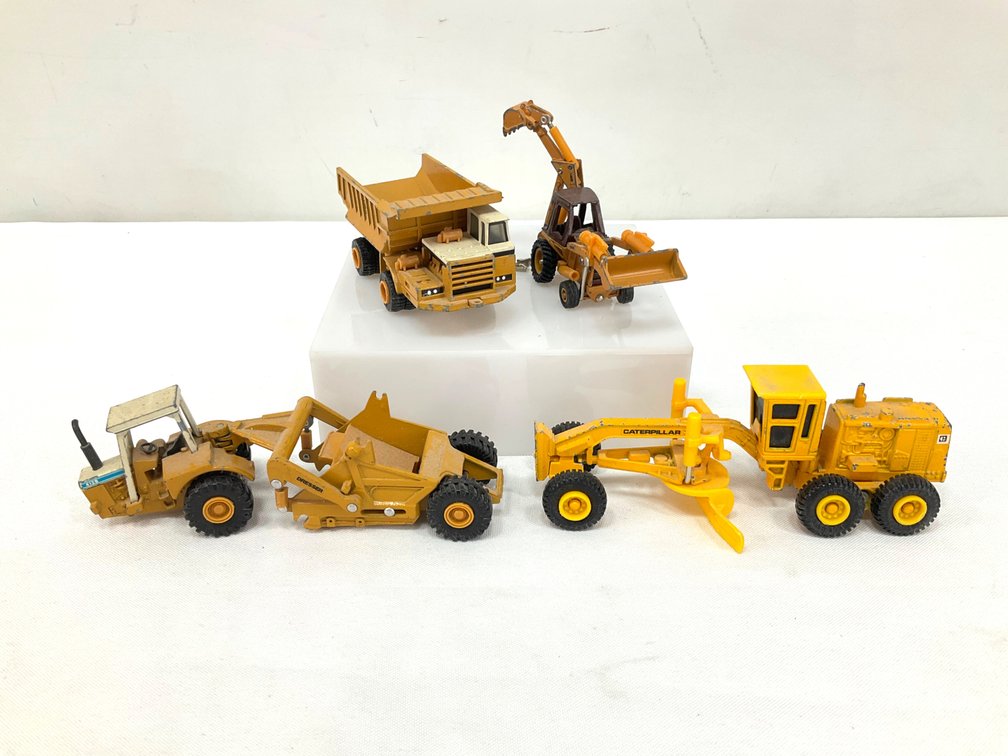 Diecast Toy Grader, Scraper, Backhoe, and Dump Truck