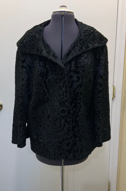 Black Curly Fur Jacket with Patterned Lining