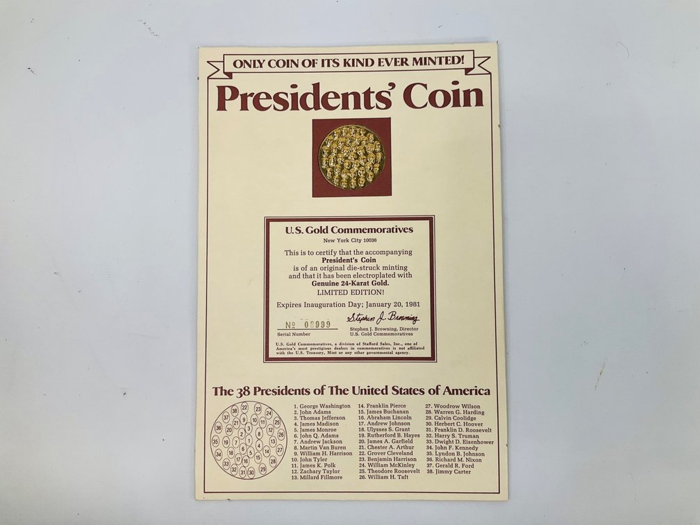 Gold Plated Presidents' Coin