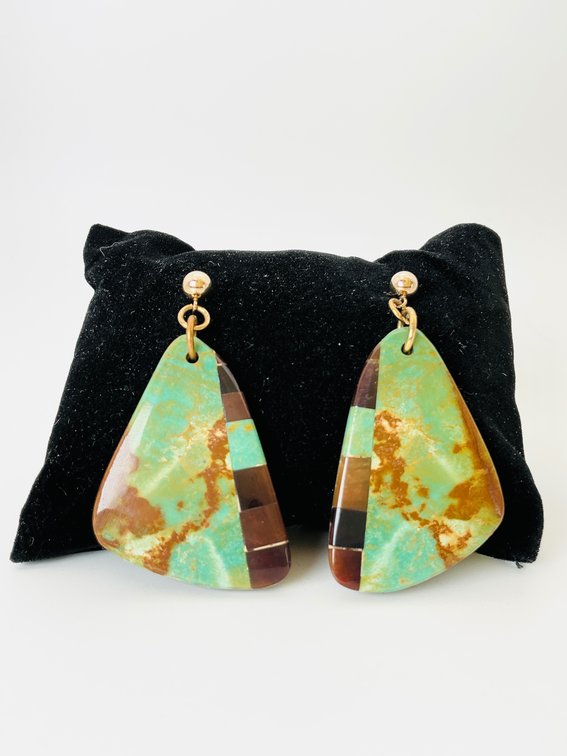 Turquoise and Serpentine Drop Earrings