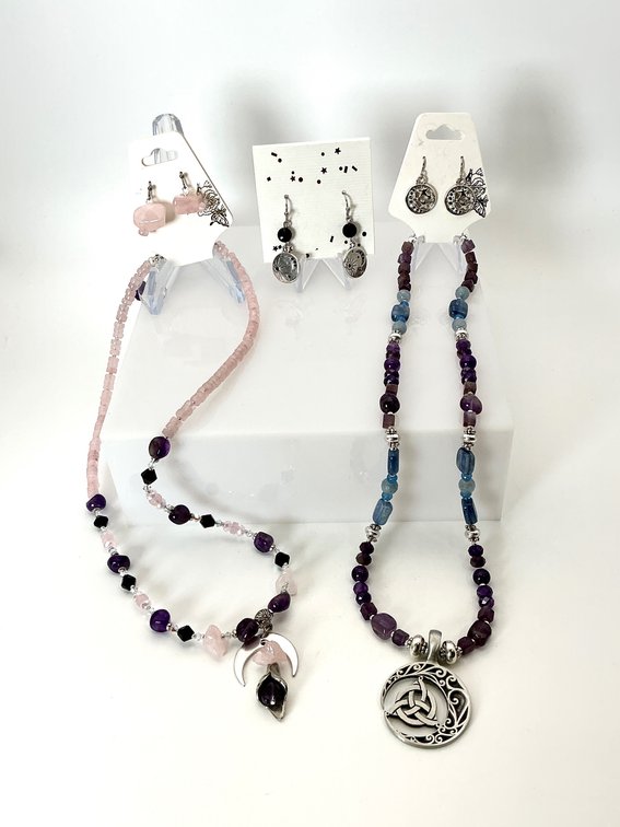 To The Moon and Back! Rose Quartz and Amethyst Necklace and Earring Sets