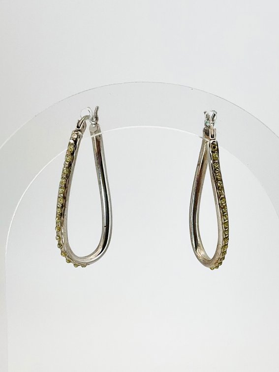 Sterling Silver Rhinestone Hoop Earrings