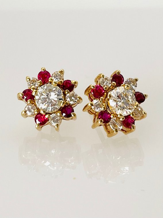 Diamond and Ruby Gold Earrings