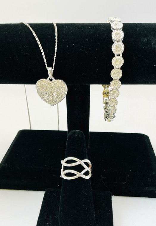 Rhinestone Necklace, Bracelet and Ring