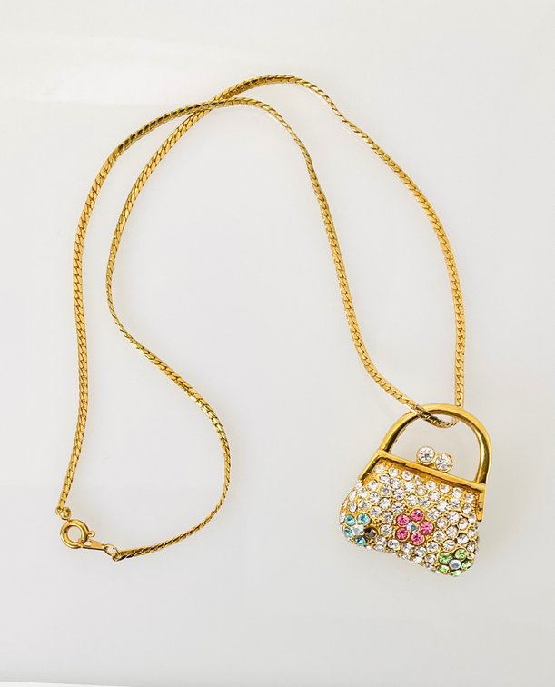 Gold Tone Crystal Purse Pin