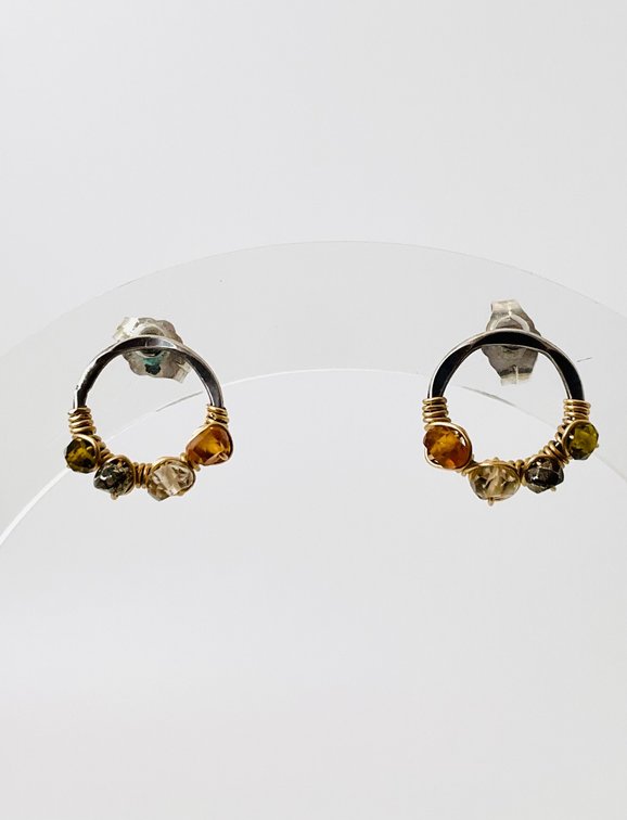Circle Stud Earrings with Stones