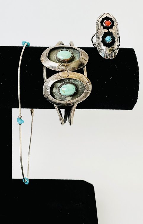 Silver and Turquoise Cuff Bracelet, Anklet and Ring